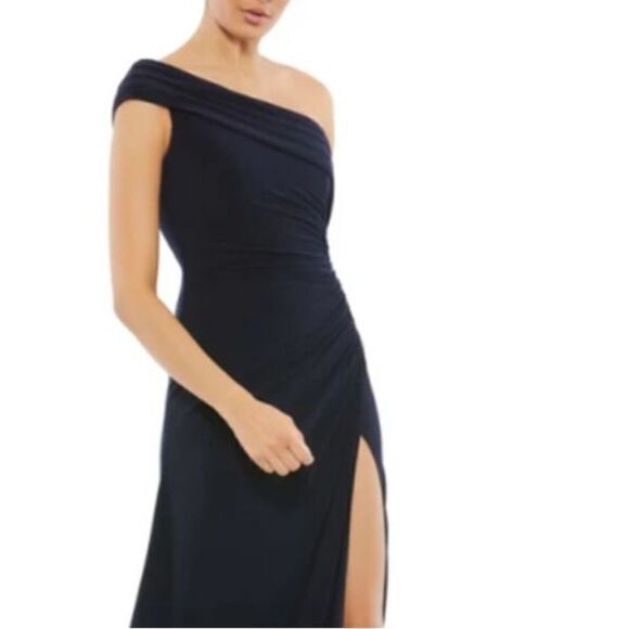 Mac Duggal Ieena 26517 Dress Foldover Off-The-Shoulder Slit Gown Navy Sz 12 NWT - Picture 8 of 9